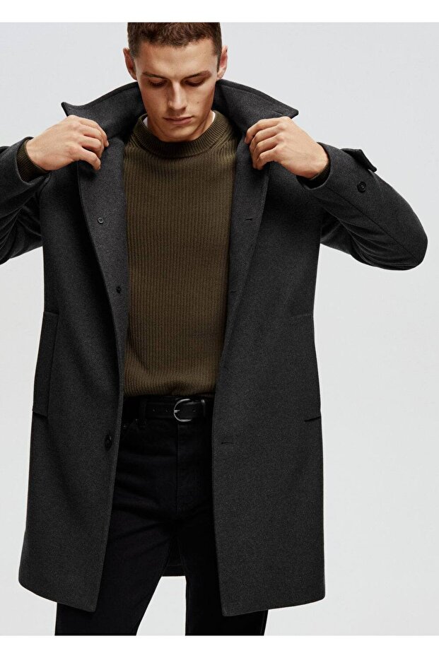 Dik yaka yün palto - 6