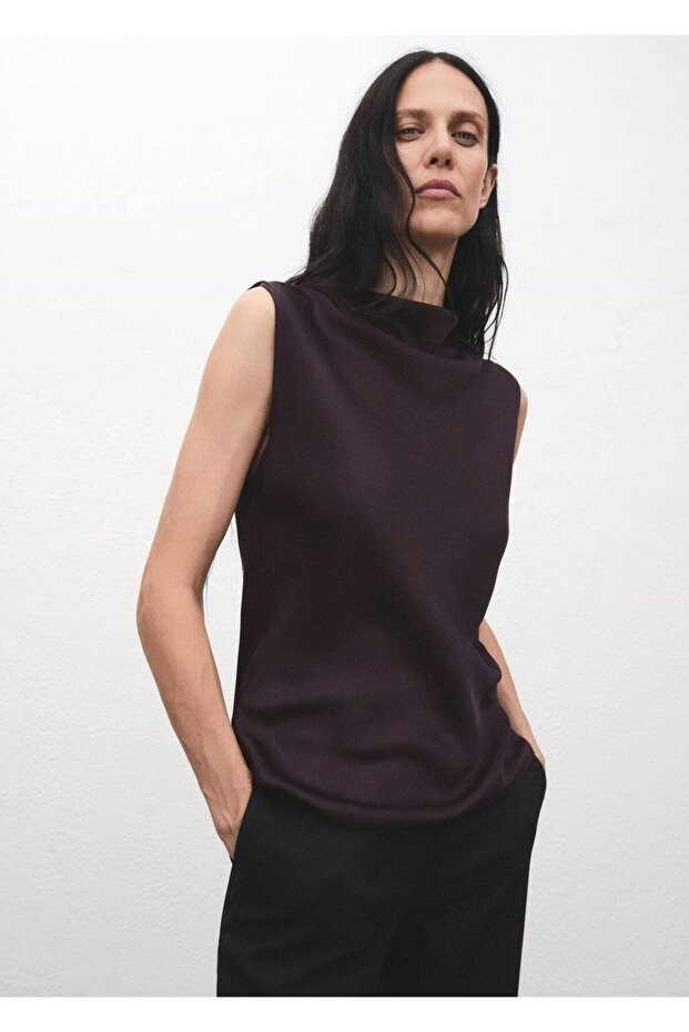 Drape yakalı saten bluz - 1