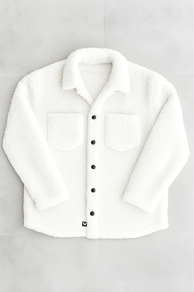 Unisex White Plush Fleece Cardigan