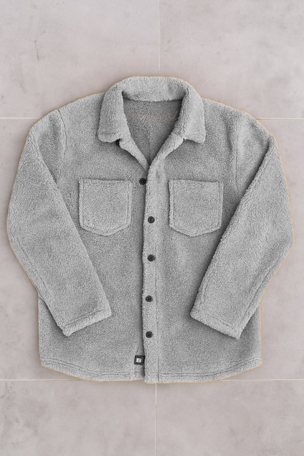 Unisex Gray Plush Fleece Cardigan