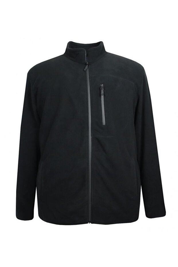 marufshop Büyük Beden Fermuarlı Polar Sweatshirt Siyah