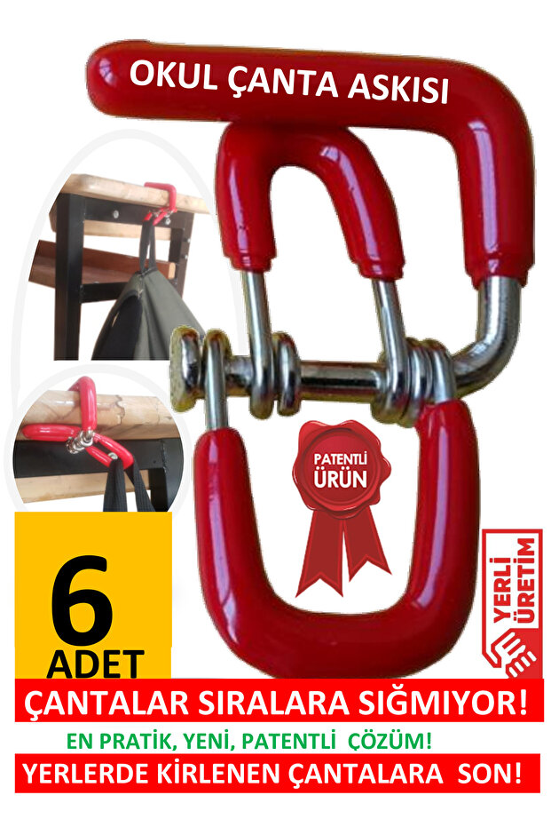 Spring-Loaded School Bag Hanger 6 Pieces Student Desk Hanger Children's Classroom Organizer Apparatus Organizer
