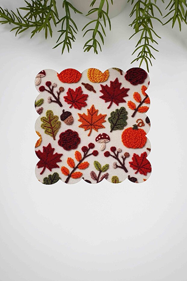 3D Autumn Leaf Pattern Digital Printed Laser Cut Fabric Cocktail Napkin 1 Piece