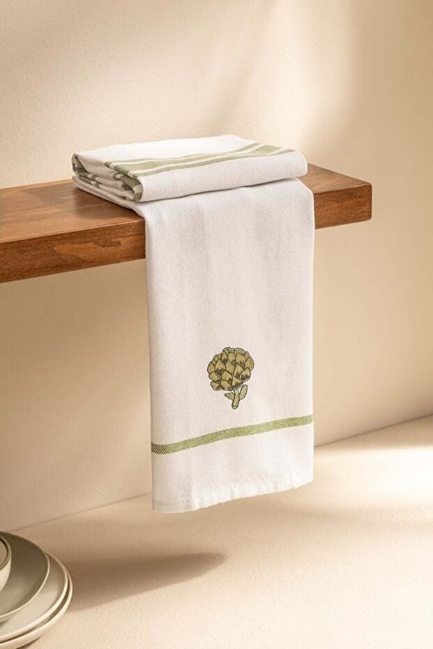 Artichaut 2-Pack Embroidered Dishcloths - White/Green
