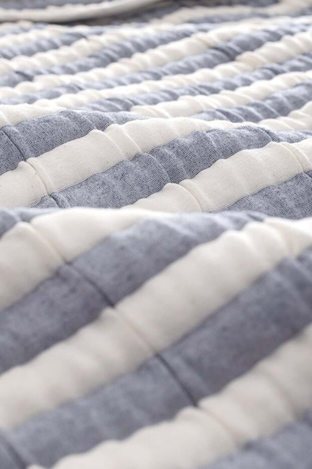 Yeni Sezon Quinquis Çift Kişilik Pamuklu Yatak Örtüsü - İndigo - İNDİGO - 7