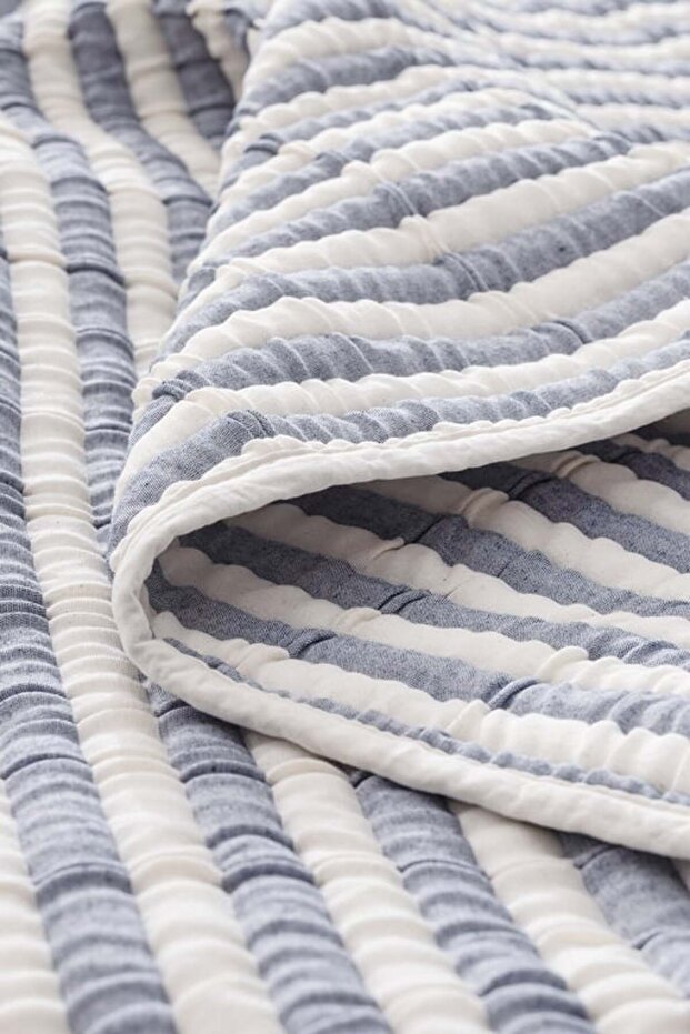 Yeni Sezon Quinquis Çift Kişilik Pamuklu Yatak Örtüsü - İndigo - İNDİGO - 8