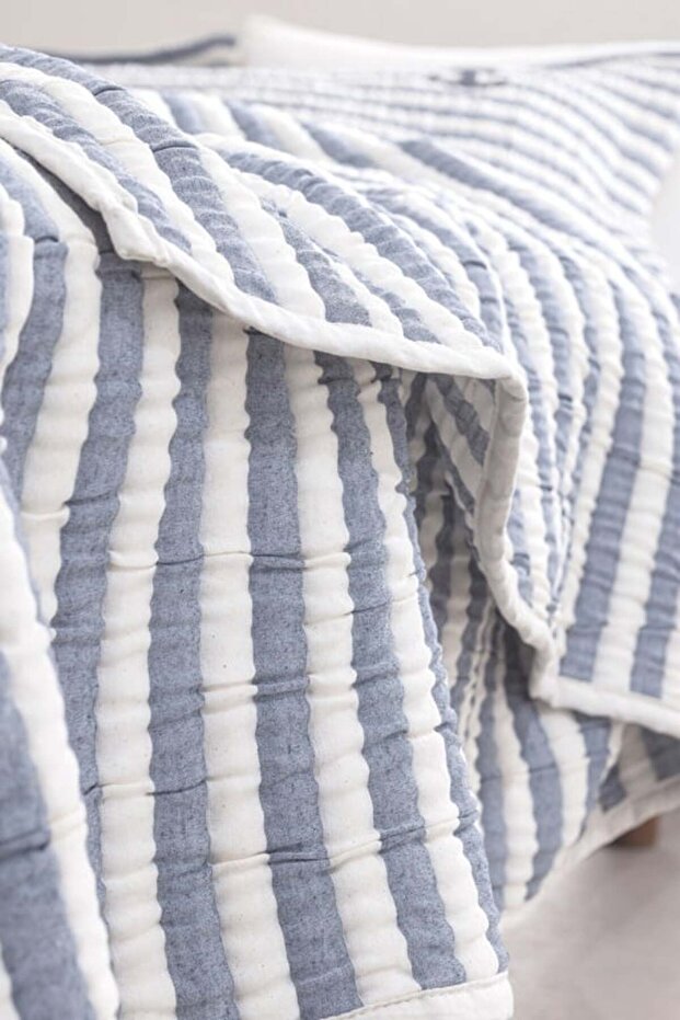 Yeni Sezon Quinquis Çift Kişilik Pamuklu Yatak Örtüsü - İndigo - İNDİGO - 6