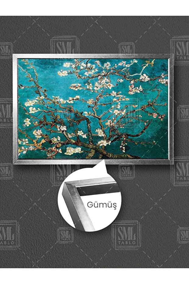 Badem Ağacı Çiçekleri Van Gogh Klasik Sanat Başyapıt Çerçeveli Yatay Kanvas Tablo - 1