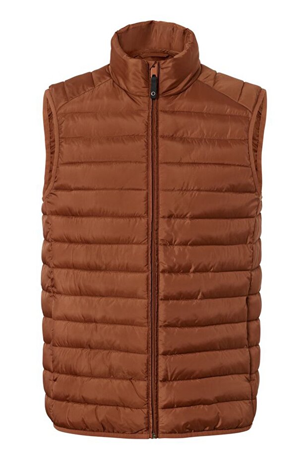 Men Solid Quilted Jacket, Rust - 2