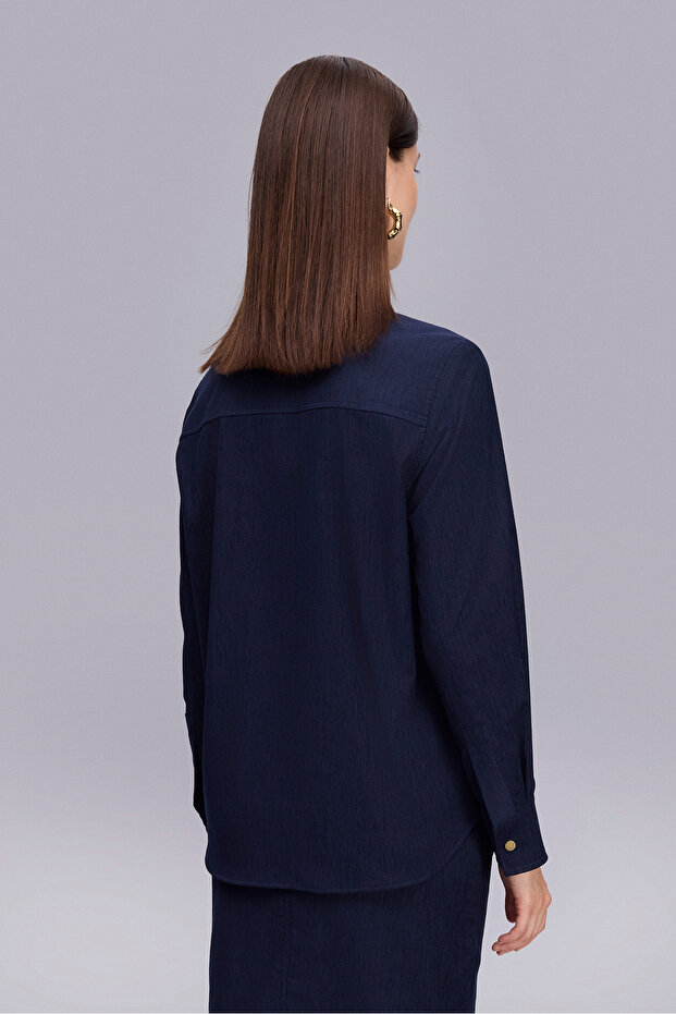 Çıtçıtlı Süet Lacivert Gömlek - 5