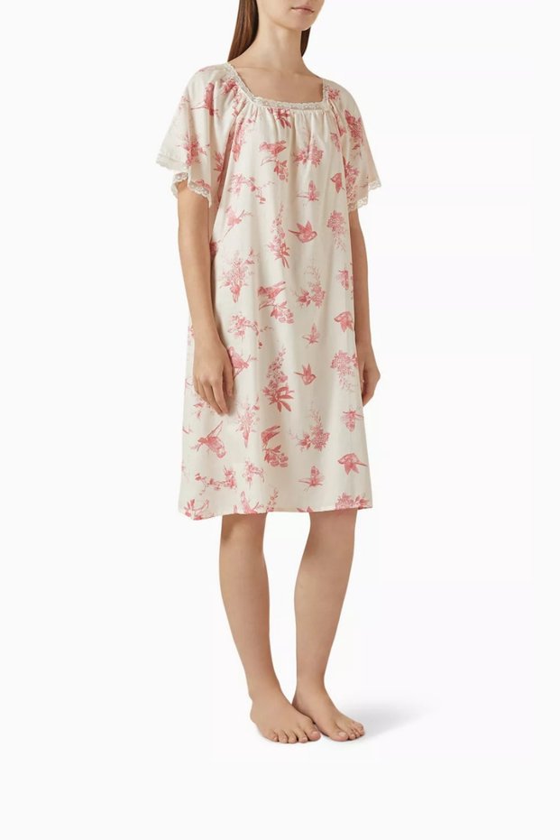 Almudena Cotton Satin Nightgown & Robe Set Elegant Lace Detail