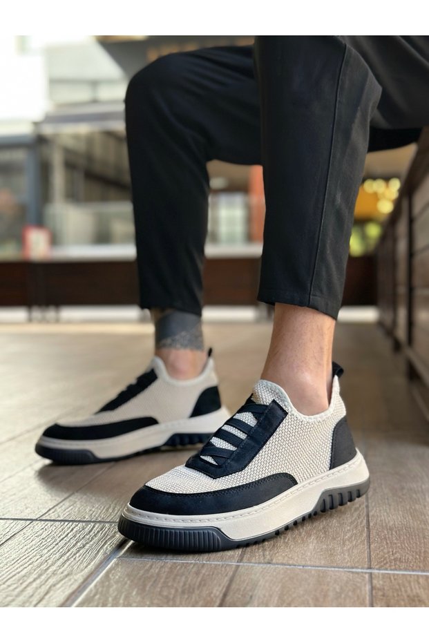 Ba0911 Special Knitted Knitwear Leather Powder Detailed Beige Black Casual Sports Shoes