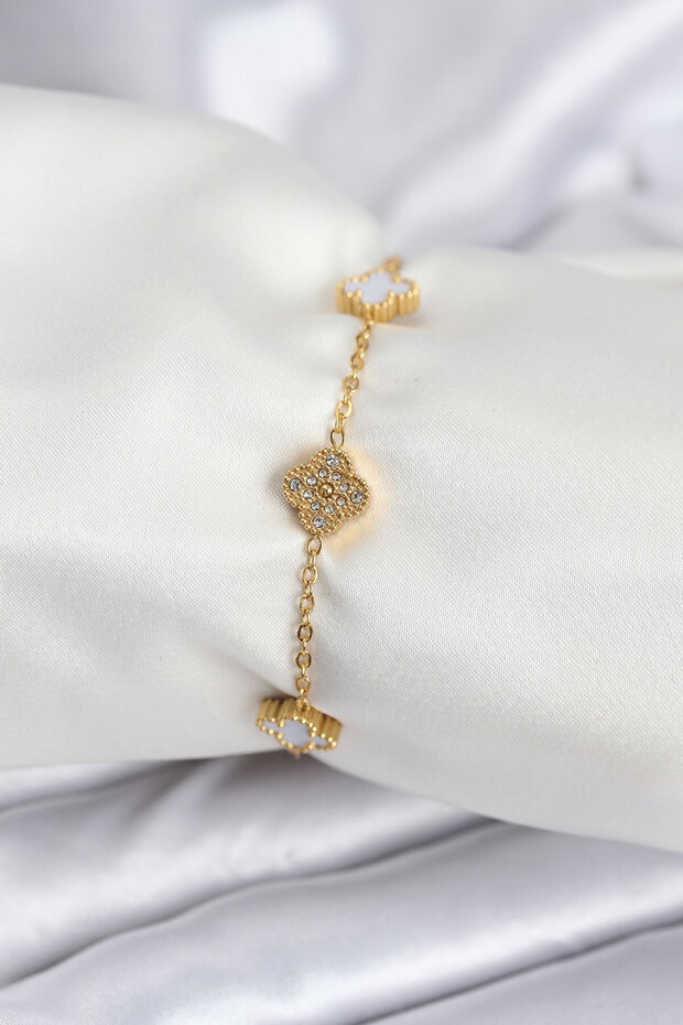 316L Steel Gold Color White and Zircon Stone Baby Boy Clover Women's Bracelet