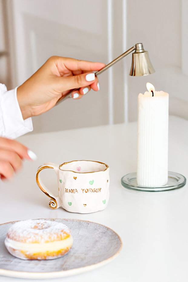 Mama Yorgun Kalp 200 ml Mug Kupa / Handmade Ceramic Mug