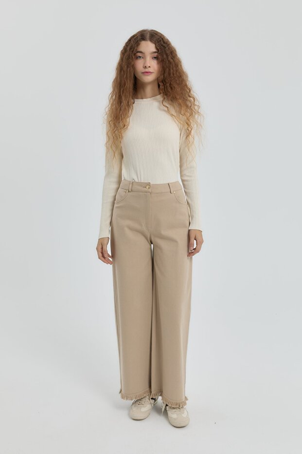 Gabardine Wide Leg Trousers Beige
