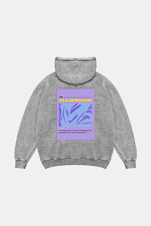 Illusion Printed Oversize Unisex Washable White Hoodie