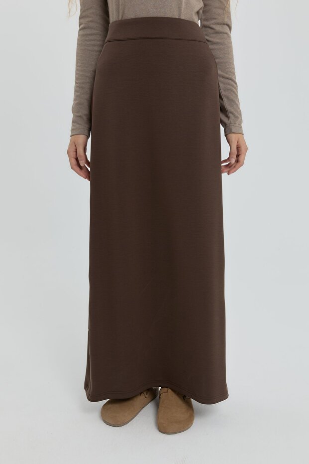 Çıt Çıt Detaylı Örme Etek Kahve - 3