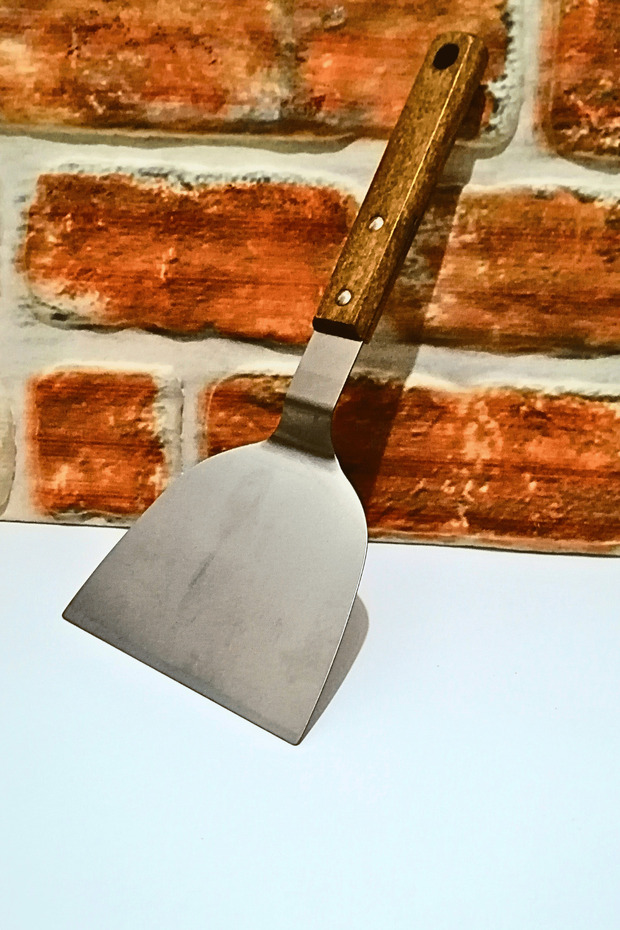 Steel Curved Spatula with Wooden Handle - Large Size - 1 Piece