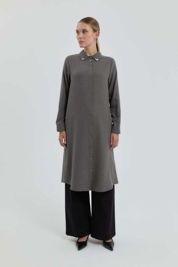 Tunic with Collar Accessory Smoked