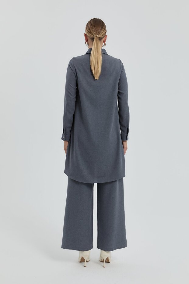 قميص بياقة تونيك باللون الرمادي - 4