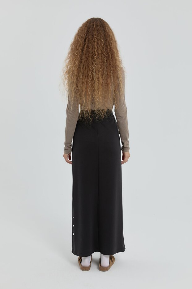 Çıt Çıt Detaylı Örme Etek Siyah - 4