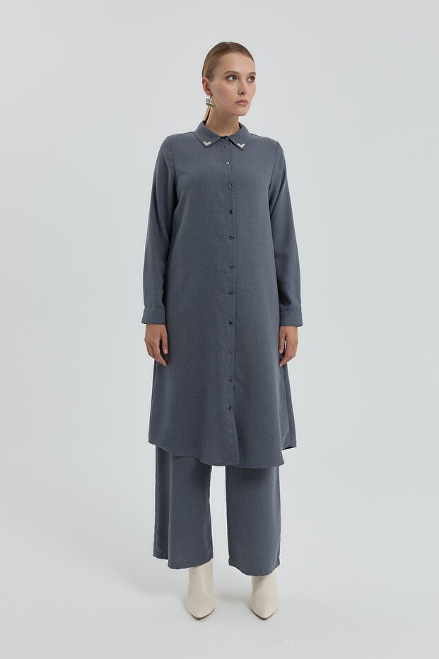 تونيك مع إكسسوارات ياقة باللون الرمادي - 3