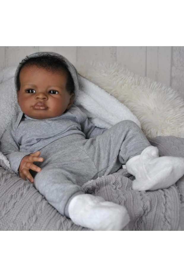 Dark Skin 19inch Dark Skin Lanny Bebé Reborn Dolls Handmade Painted African Reborn Baby With Rooted