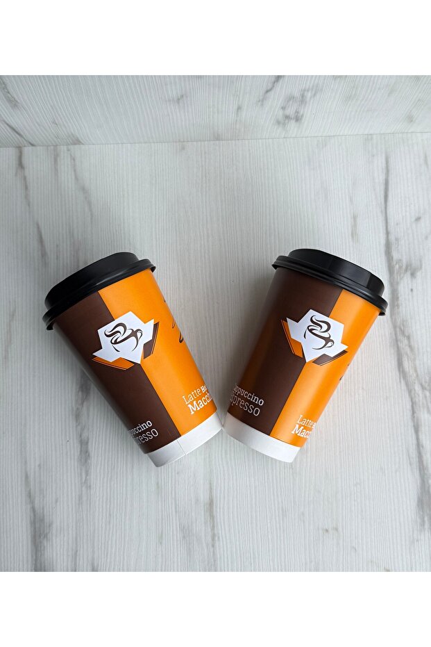 16 Oz(470Ml.) Double Wall Çift Duvar Karışık Desen Karton Bardak 25 Adet Bardak 25 Adet Kapak - 2