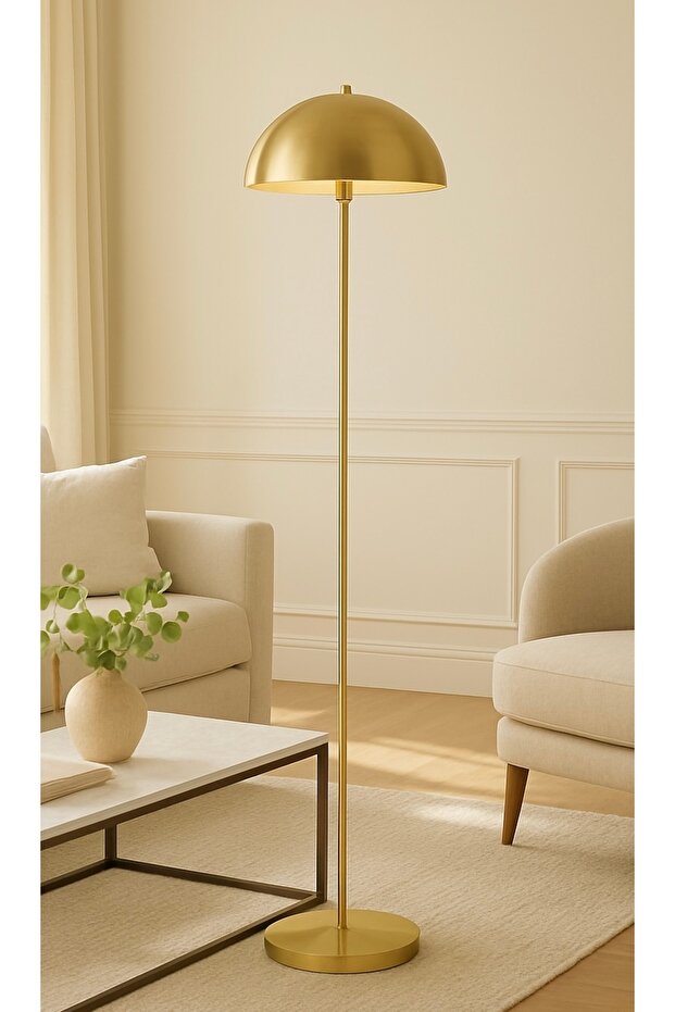 Modern Tasarım Torche Ayaklı Lambader Eskitme Gold Gövde Metal Abajur Lambader - 3