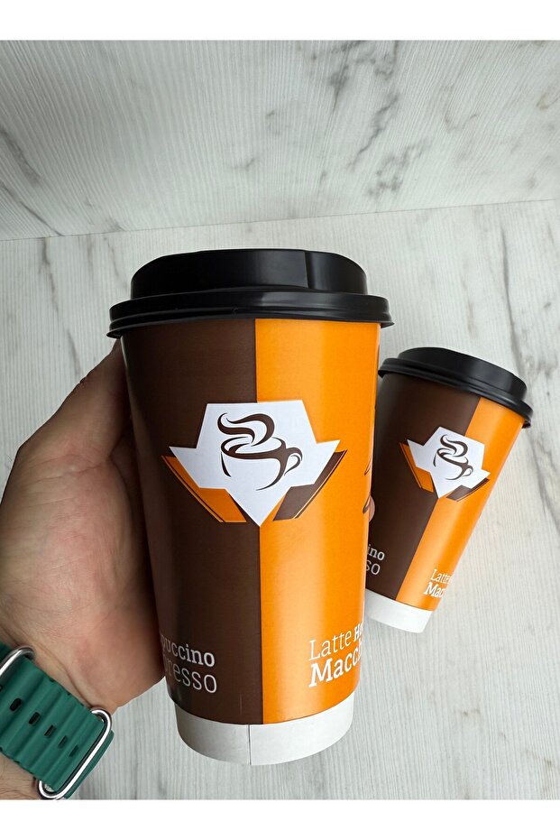 16 Oz(470Ml.) Double Wall Çift Duvar Karışık Desen Karton Bardak 25 Adet Bardak 25 Adet Kapak - 1