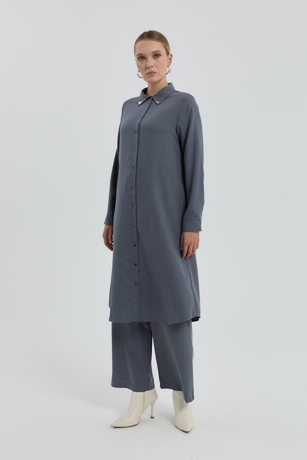 تونيك مع إكسسوارات ياقة باللون الرمادي - 2