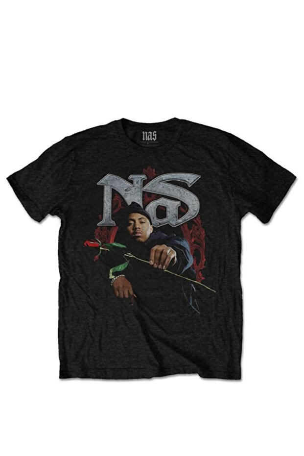 Nas Men's Red Rose Slim Fit T-Shirt X-Large Black