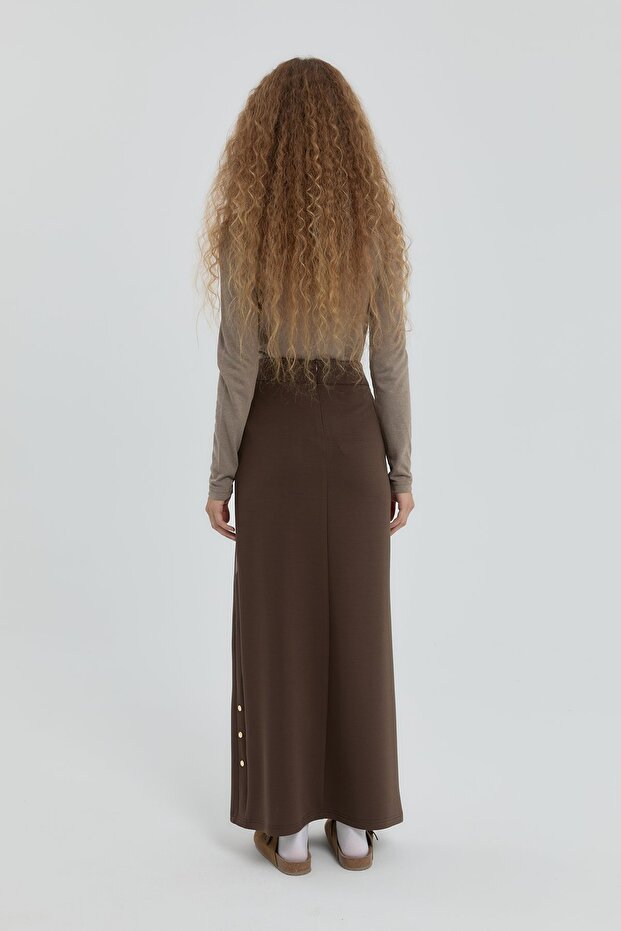 Çıt Çıt Detaylı Örme Etek Kahve - 4