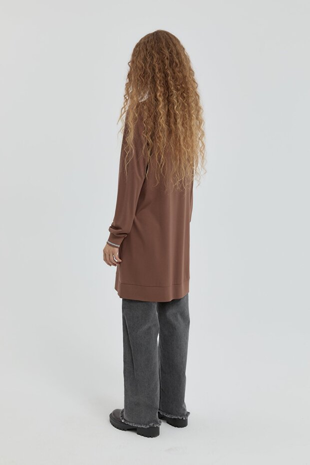 Taş Detaylı Örme Tunik Kahve - 4