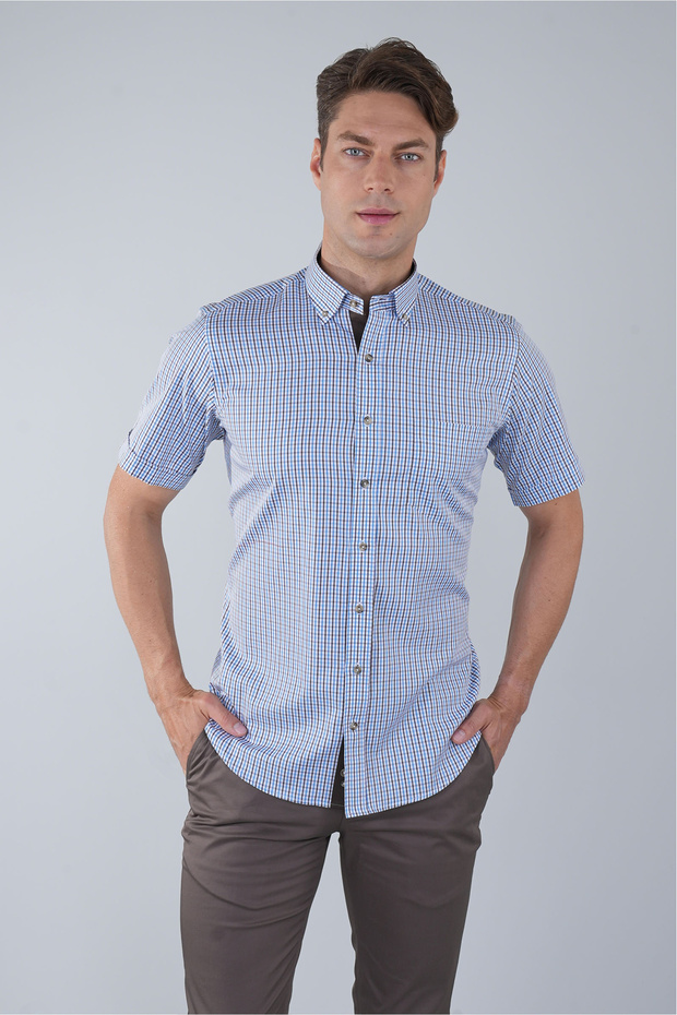 Regular Fit Pasha Collar Short Sleeve Cotton Brown Men's Shirt