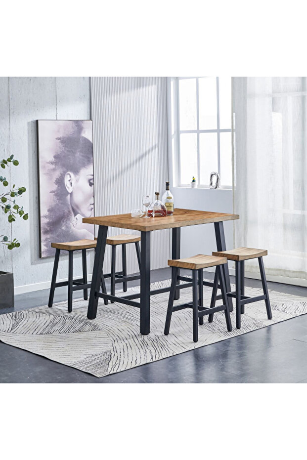 5-Piece Durable Construction Bar Table and Stool Set - 1
