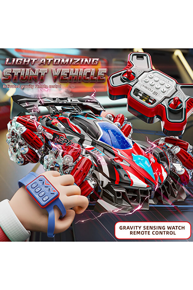 2355 Red Transformable remote control car, watch control, dynamic music spray, arbitrary steering, a - 1