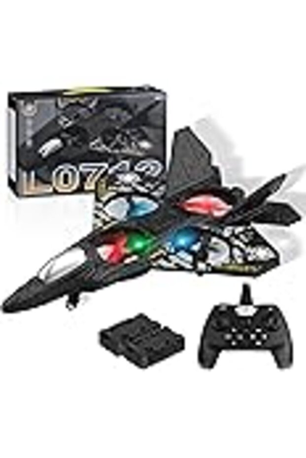 DKH-RC Plane L0712, 2.4GHz Remote Control Aircraft, LED Lights, 25cm Wingspan, Black