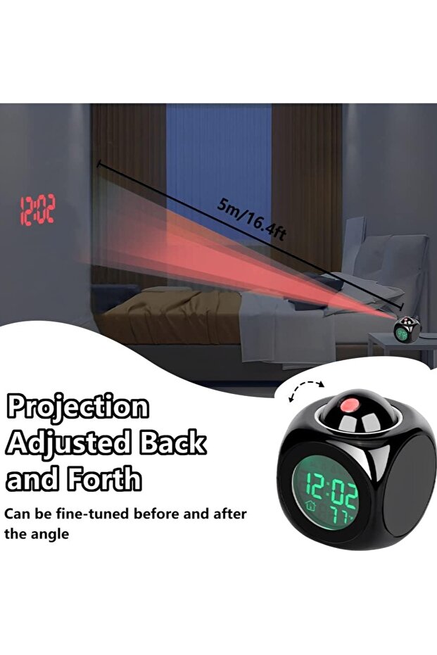 Digital alarm clock LCD display with temperature display in black - 2