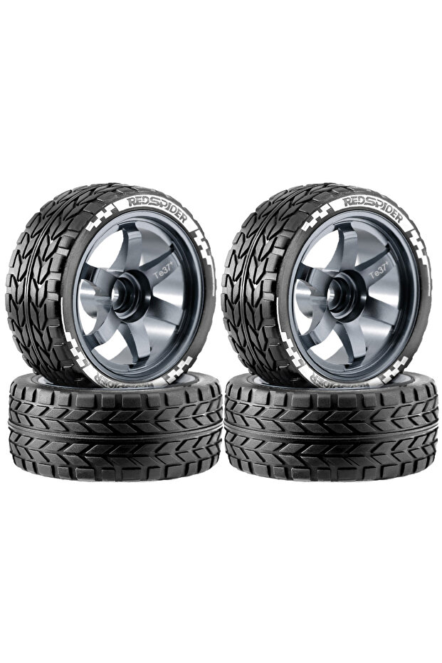 Titanium 1/10 RC On-road Drift Car Rubber Tires Alloy Wheels Hubs Set for HSP 94122 94123 Tamiya TT0