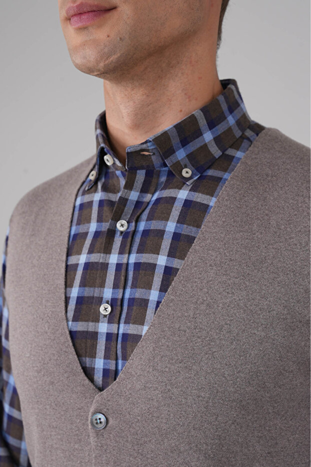 Vizon Düz Triko Yün Erkek Yelek - 3