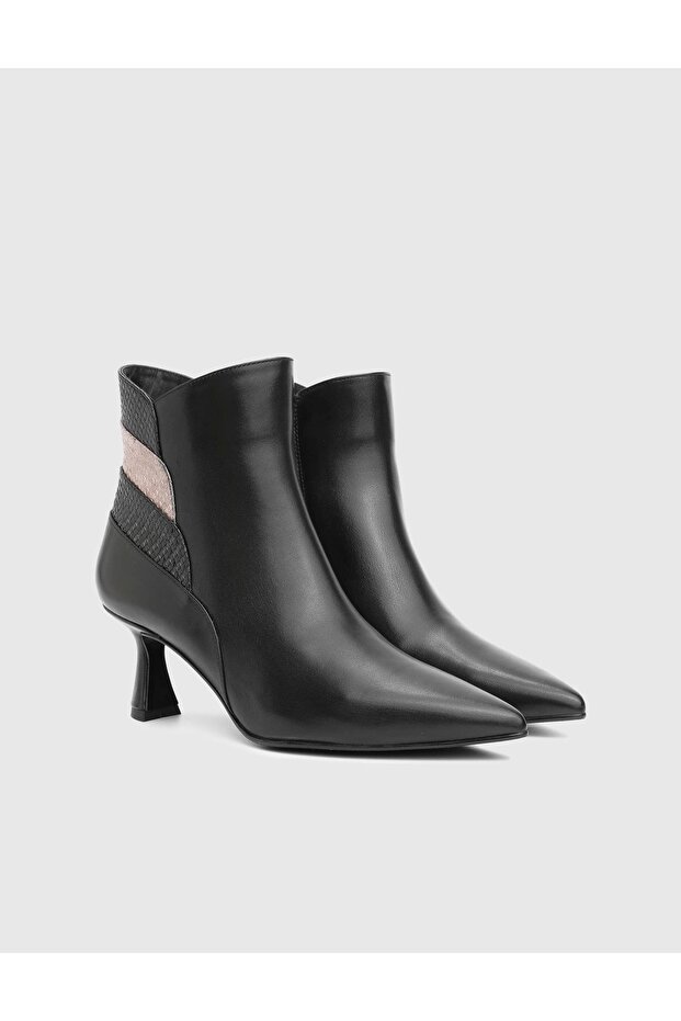 Vaness Genuine Printed Leather Black Women's Heeled Boots
