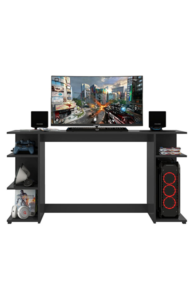 مكتب ألعاب مستطيل عالي الجودة مع رفوف مفتوحة - 8