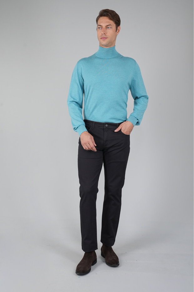 سترة صوفية رجالية أساسية بياقة نصف دائرية من نوع تريكو بلون النعناع - 5