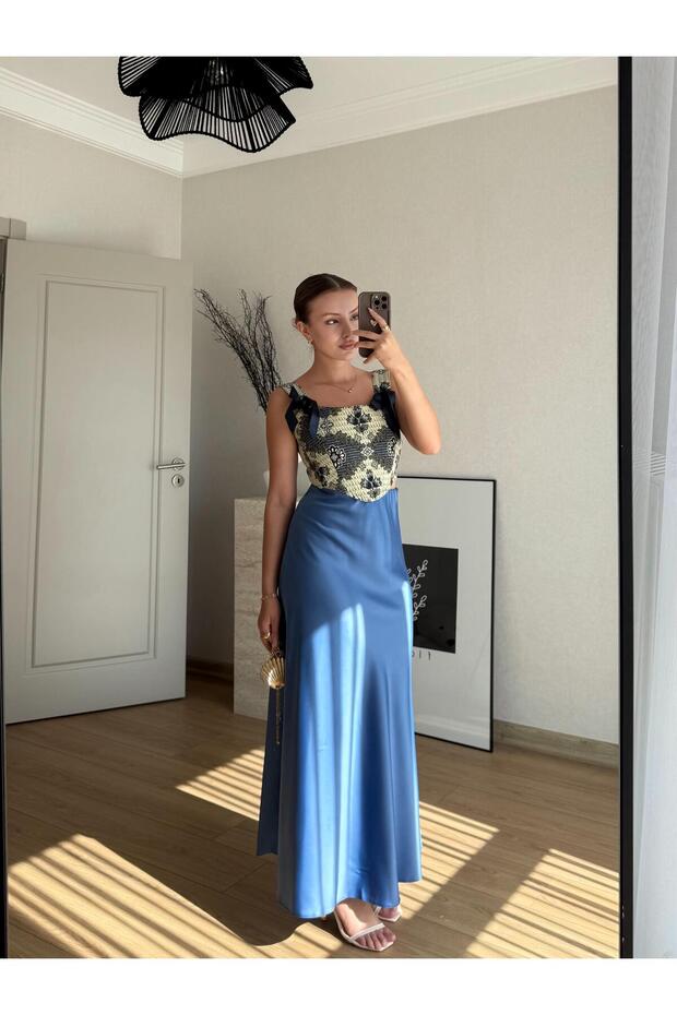 MAVİ SATEN ETEK - 1