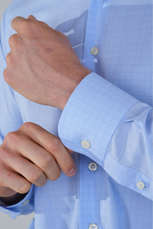 Regular Fit Uzun Kollu Pamuk Açık Mavi Erkek Gömlek - 5