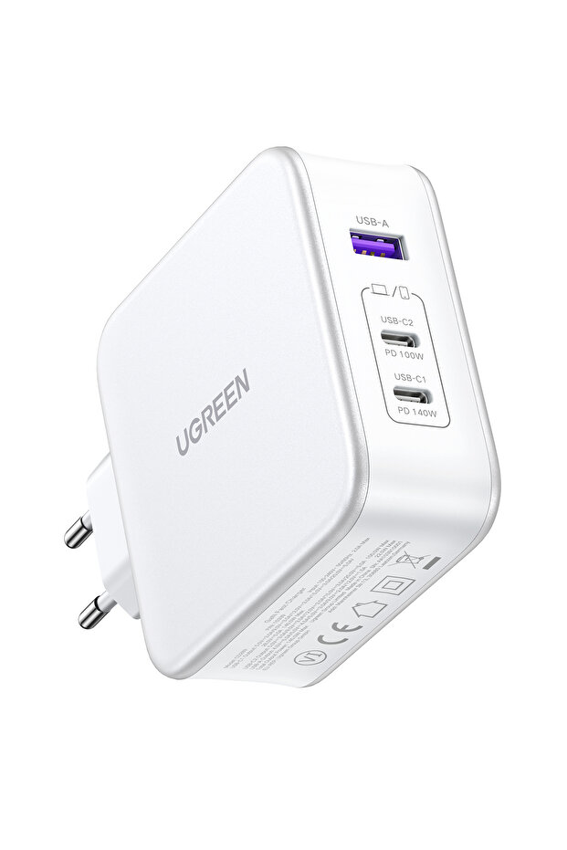 Incarcator de retea Ugreen Nexode CD289 GaN USB-A/2xUSB-C 140W + USB-C - cablu USB-C 1,5 m - alb - 3