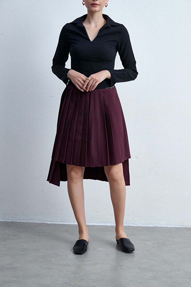 تنورة سادة بكشكشة بطول الركبة - 1