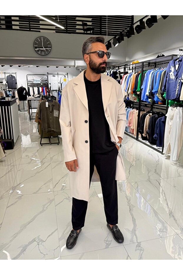 Tek Düğmeli Oversize Kalıp Trençkot - 1