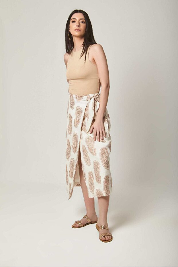 Printed Open-Front Midi Skirt